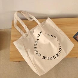 Shopping Bags Women's Bag Canvas Large Capacity Casual Tote Shoulder Shopper Letter Harajuku Handbags Eco-friendly Reusable