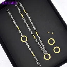 Necklace Earrings Set AMUMIU Byzantine For Men Stainless Steel Chain Fashion Jewelry Gift JS012