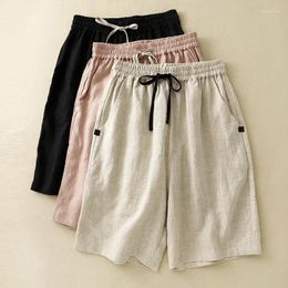 Women's Shorts Limiguyue Basic Cotton Linen Women Pockets Lace Up Elastic Waist Loose Casual Summer Trousers Soft Breathable E661