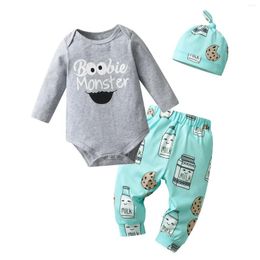Clothing Sets 3Pcs Born Infant Baby Boys Casual Clothes Set Cotton Cute Printed Long Sleeve Romper Bodysuit Pants Cap Outfit For