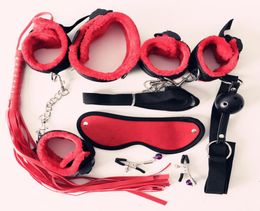 7Pcs Nylon Plush Erotic Sex Toys Adults Sex Handcuffs Whip Mouth Gag Sex Mask Bdsm Bondages Set6316787