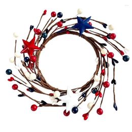 Decorative Flowers National Day Candle Circle Independence Wreath Red White Blue Berry Holder