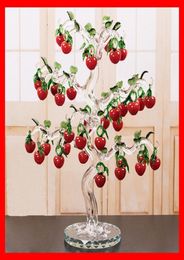 Beatiful Crystal Red Cherry Apple Tree Figurines Crafts Fengshui Ornament Home Decoration Christmas New Year Gifts Y2009039801889