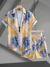 Men's Tracksuits Hawaiian Botanical Print And Women's Short Sleeve Outfits Fashion Button-Down Shirt Tops Shorts