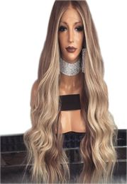 Middle Parting Brownblonde Wig Glueless Long Curly Wavy Synthetic Lace Front Wigs with Baby Hair High Temperature Hair Ombre Wigs9181734