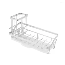 Kitchen Storage Stainless Steel Sponge Holder Removable Sink Caddy Rack Stand Cleaning Brush Soap Organizer With Drain Tray