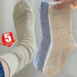 Women Socks 5/1pairs Thickened Solid Colour Women's Autumn And Winter Wool For Cute Girl Middle Tube Pile Cashmere Socking