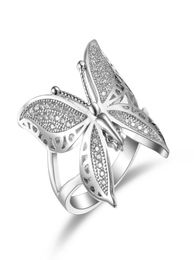 Cute Female Big Butterfly Zircon Stone Open Ring Simple Wedding Rings 925 Sterling Silver Love Engagement4218465