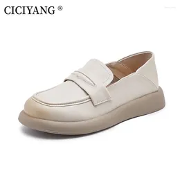 Casual Shoes CICIYANG Women Loafers Genuine Leather 2024 Spring Fashion Flats Slip-On Ladies Walking British Style Handmade
