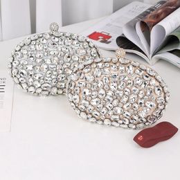 Bag Crystal Diamond Oval Shaped Evening Handbag Women Top Handle Bridal Wedding Party Clutch Purse Lady Shoulder Chain Messenger