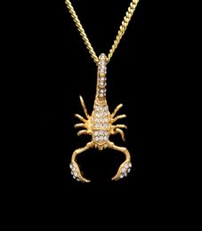 iced out Stainless Steel Scorpion Pendant Gold Color Iced Out Rhinestone Animal Pendant Necklace Fashion Hip hop Jewelry1841798