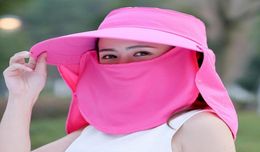 Women Mask Wide Brim Hat 5 Colours Full Mask Summer UV Protection Face Neck Flap Cap Outdoor Solid Bucket Hat LJJO76488304418