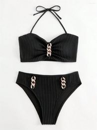 Women's Swimwear Rhinestone Bandeau Swimsuit Bikini String Halter Y2K High Waist Thong Two-Piece Women Brazilian Beach Wear Bathing Suit