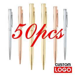 50 Pcs Metal Ballpoint Pen Rose Gold Pen Custom Stationery Business Gift Lettering Engraved Name School office Supplies 240417