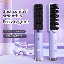Rechargeable Hair Straightener Brush Portable Comb Straightening Fashionable Negative Ion Wireless Care 240423