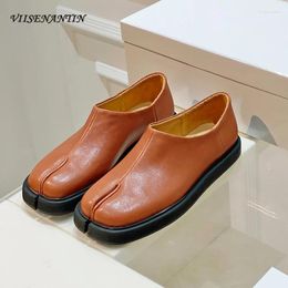 Casual Shoes Split Toe Thick Bottom Loafers Women Spring High Quality Genuine Leather Simple Style Leisure Comfort Single