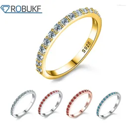 Cluster Rings 18K Gold Plated 1.9mm Full Moissanite For Women S925 Silver Single Row Ring Multicolor Diamond Half Eternity Band Jewellery