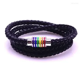 Link Bracelets Colourful Rainbow Stainless Steel Bracelet Men Leather Simple Style Ladies Black Colour For Women