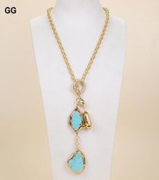 Pendant Necklaces GuaiGuai Jewelry 27quot White Biwa Pearl Blue Turquoise Gems Stone Lariat Chain Necklace5709710