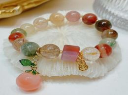 Peach Yaoyao Caifa Crystal Charm Bracelets Salt Source Agate Pendant Bracelet Sand Gold Happy Brand Spring Bracelet53280246984671