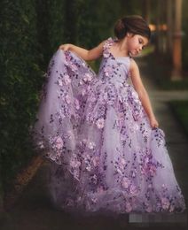 Lavender Lace Little Girls Pageant Dresses 3D Floral Appliques Toddler Ball Gown Flower Girl Dress Floor Length Tulle First Commun5115683