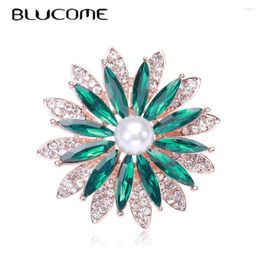 Brooches Blucome Geometry Flower Girl Brooch Water Droplets Crystal For Women Collar Suit Scarf Accessories Jewellery