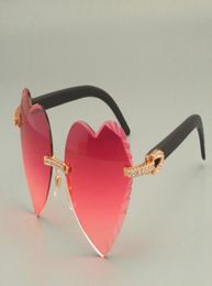 2019 heartshaped carved sunglasses gold highend diamond series natural black wooden temple sunglasses 8300686C size 5818135m7642556