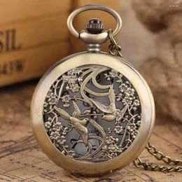 Pocket Watches Promotion Animal Magpies Necklace Charm Clock Antique Full Steampunk Birds Watch With Fob Chain