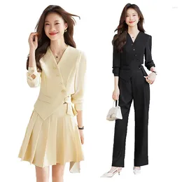 Women's Two Piece Pants Sets Womens Outifits Professional Business Formal Suit Office Ladies Work Wear Long Sleeve Blazer And Skirts