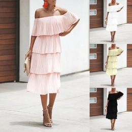 Casual Dresses Women's Off The Shoulder Ruffles Summer Loose Chiffon Long Party Beach Maxi Dress Vestidos Para Mujer