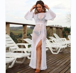 2024 Summer AntiSun Beach Dress for Women Biqunis Cover Ups See Through Swim Skirt Latern Sleeve Sarong Bohemian Bikini 240420