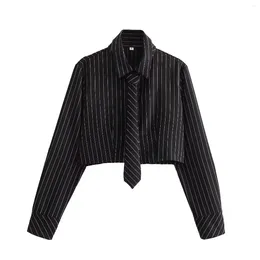 Stage Wear 2024 Winter Women's Fashion Versatile Sexy Striped Suit Long Sleeved Shirt