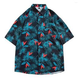 Men's Casual Shirts 2024 Men Printed Tropical Hawaiian Shirt Summer Arrival Fashion Leaves Print Short Sleeve Hawaii Beach