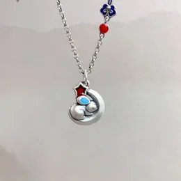 Chains Original Simplicity 925 Silver Moon And Star Necklace For Women Cute Small Pendant Ruyi Chain Party Jewellery