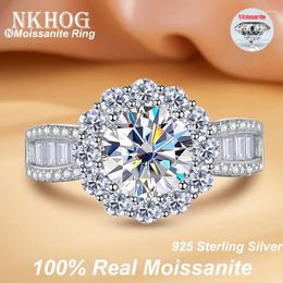 Cluster Rings NKHOG 3ct 9mm Round Moissanite Ring S925 Silver Plated Au750 Women Engagement Anniversary Gifts Test Positive Fine Jewellery