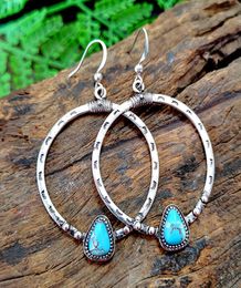 Handmade Vintage Turquoises Hoop Earrings for Women Fashion Jewellery Natural Stone Antique Boho Earring Simple Bijoux Femme Gift5586516