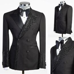 Men's Suits Luxury Tailored 2 Pieces Blazer Pants Beads Double Breasted Peaked Lapel Pockets Party Custom Made Plus Size