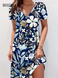 Retro VNeck Floral Printed Dresse Vintage Short Sleeve Summer ALine Elegant Party Dress Ladies Casual Loose Boho 240420