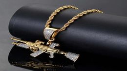 hip hop Sniper rifle diamonds pendant necklaces for men real gold plated copper zircons AK47 gun luxury necklace Cuban chain jewel9422949