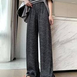 Women's Pants Versatile Tie-dye Print Wide Leg Trousers For Women High Waist Elastic Streetwear Ice Silk Long