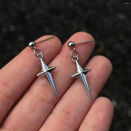 Dangle Earrings Minimalist Four Pointed Stainless Steel Cross Star For Women Men Hip-Hop Punk Drop Y2K Jewellery Accessories