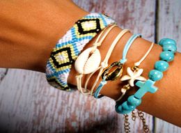 MOON GIRL 6 Pieces Puka Shell Bracelet Set Beads Weave Boho Fashion Girl Friendship Charm Bracelet Summer Jewellery Dropship3233694