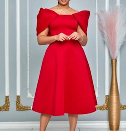 Casual Dresses Fashion Temperament For Women 2024 Medium Length Skirt Elegant Sexy Short Sleeved Solid Colour Banquet High Waist Dress