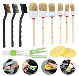 12pcs1set Professional Car Interior Detail Brush Kit Automotive Interior Cleaning Brush Boar Hair Wheel Cleaning Tools 2012149308284