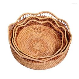 Plates Rattan Fruit Tray Storage Lace Basket Kitchen Supplies Multifunctional Beverage Sundries Containers