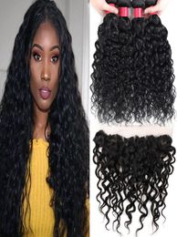 9A Brazilian Virgin Hair Bundles With Frontal Water Wave 3Bundles With Ear to Ear Lace Frontal Human Hair Bundles With 13x4 Lace C3524508