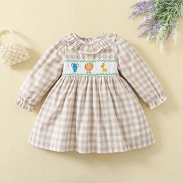 Girl Dresses Spring Autumn Baby Girls Long Sleeve Smocked Kids Cotton Princess Embroidery Dress Children's Casual One Piece Clothes