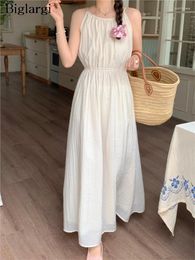 Party Dresses Summer Sleeveless Dress Women Backless Hollow Out Fashion Ruffle Pleated Ladies Korean Style Woman Long