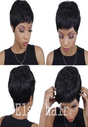 Human Real Hair Short Pixie cut Wig Peruvian Full Machine made Glueless None Lace front African American Bob Wigs5343007