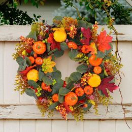 Decorative Flowers Artificial Flower Wreath Spring With Pumpkin For Front Door Farmhouses
